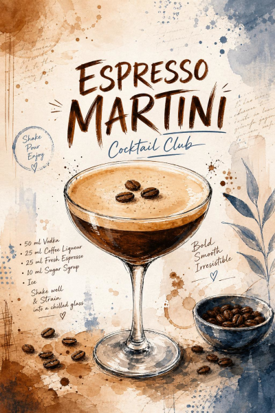 Espresso Martini Wall Art, Cocktail Recipe Print, Coffee Bar Decor