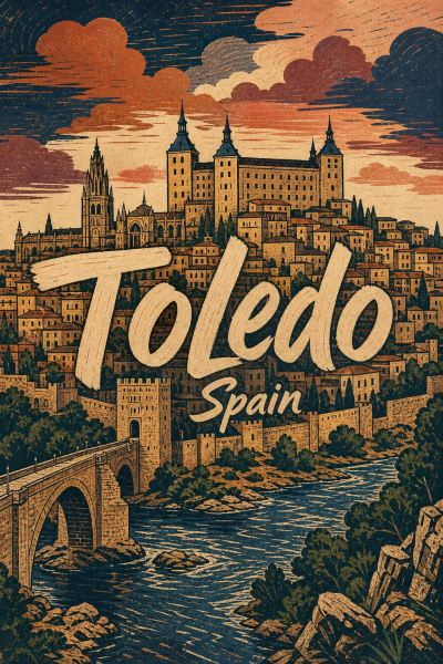 Toledo Spain Poster, Vintage Travel Wall Art, Spanish City Decor