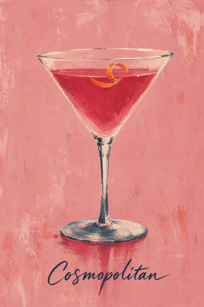 Cosmopolitan Cocktail Poster, Pink Martini Bar Cart Art