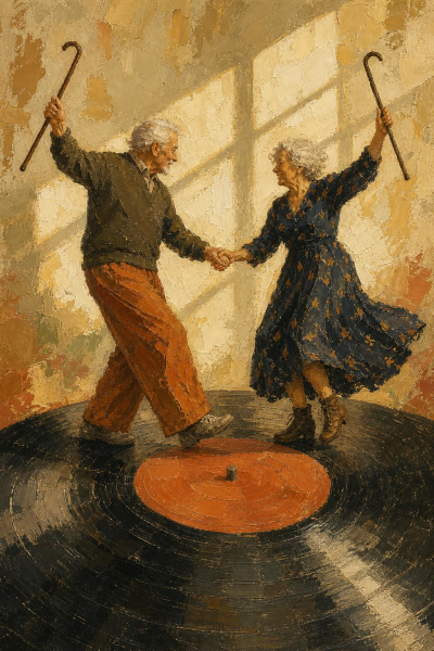 Elderly Couple Dancing Poster, Vinyl Record Art, Musical Nostalgia Wall Decor