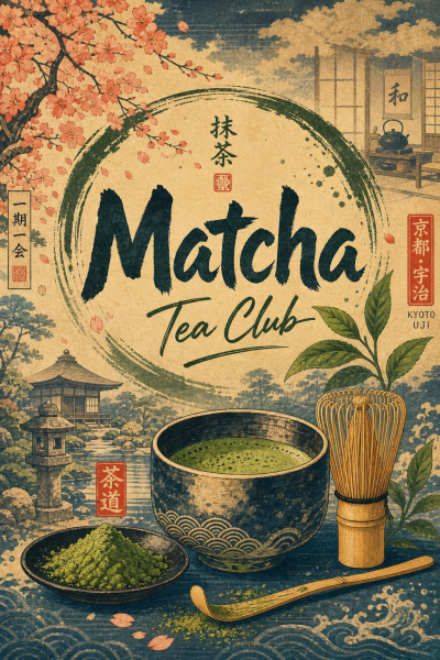 Matcha Tea Club Wall Art, Japanese Aesthetic Print, Ukiyo-e Inspired Decor
