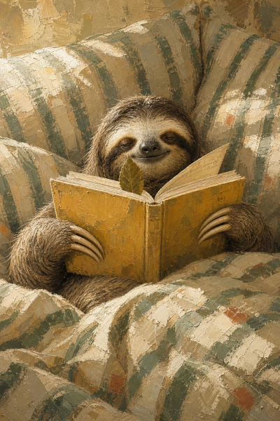 Reading Sloth Wall Art, Cozy Animal Poster, Whimsical Bedroom Decor