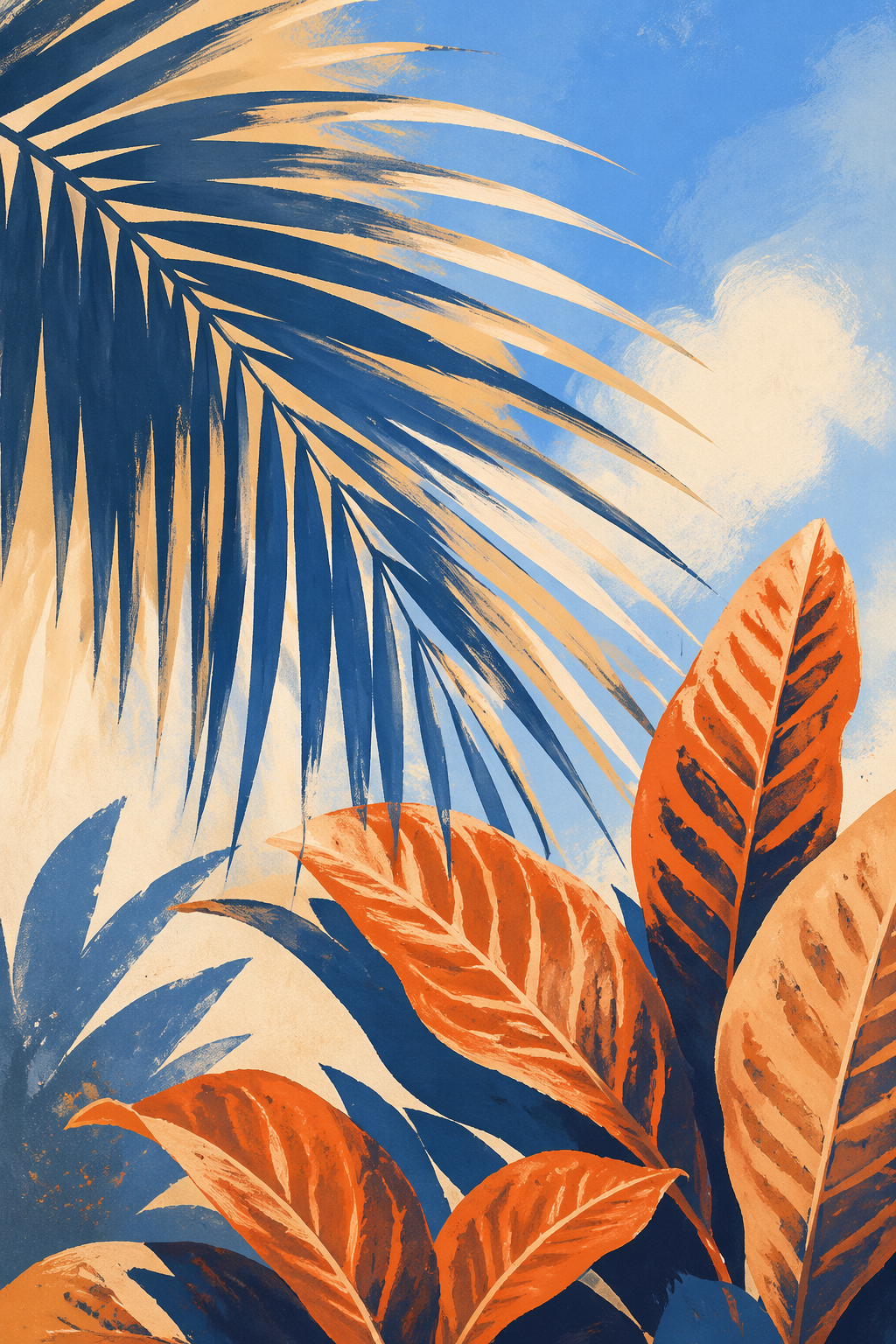 Tropical botanical poster, layered palm...
