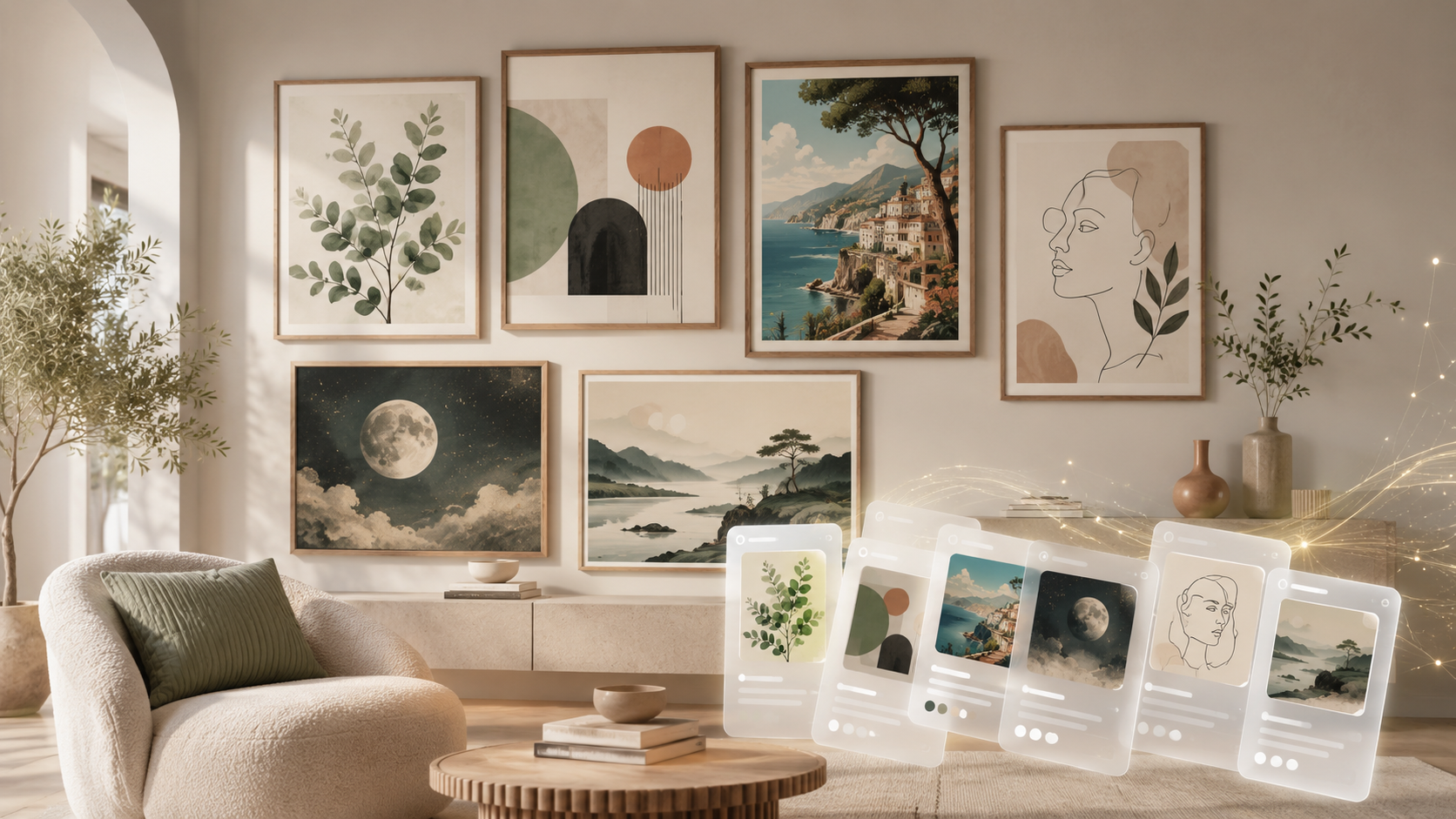 AI wall art prompts guide cover with prompt ideas for creating sellable printable art and print on demand posters.