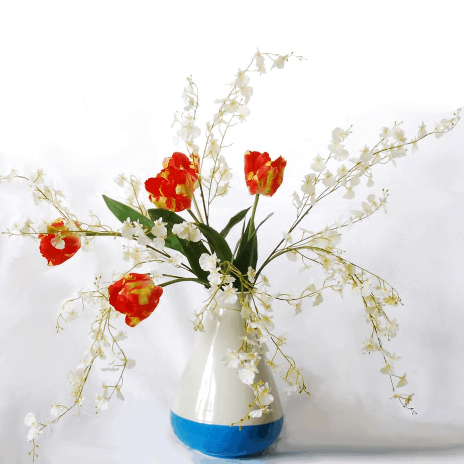 tall red tulips white orchids eek vase