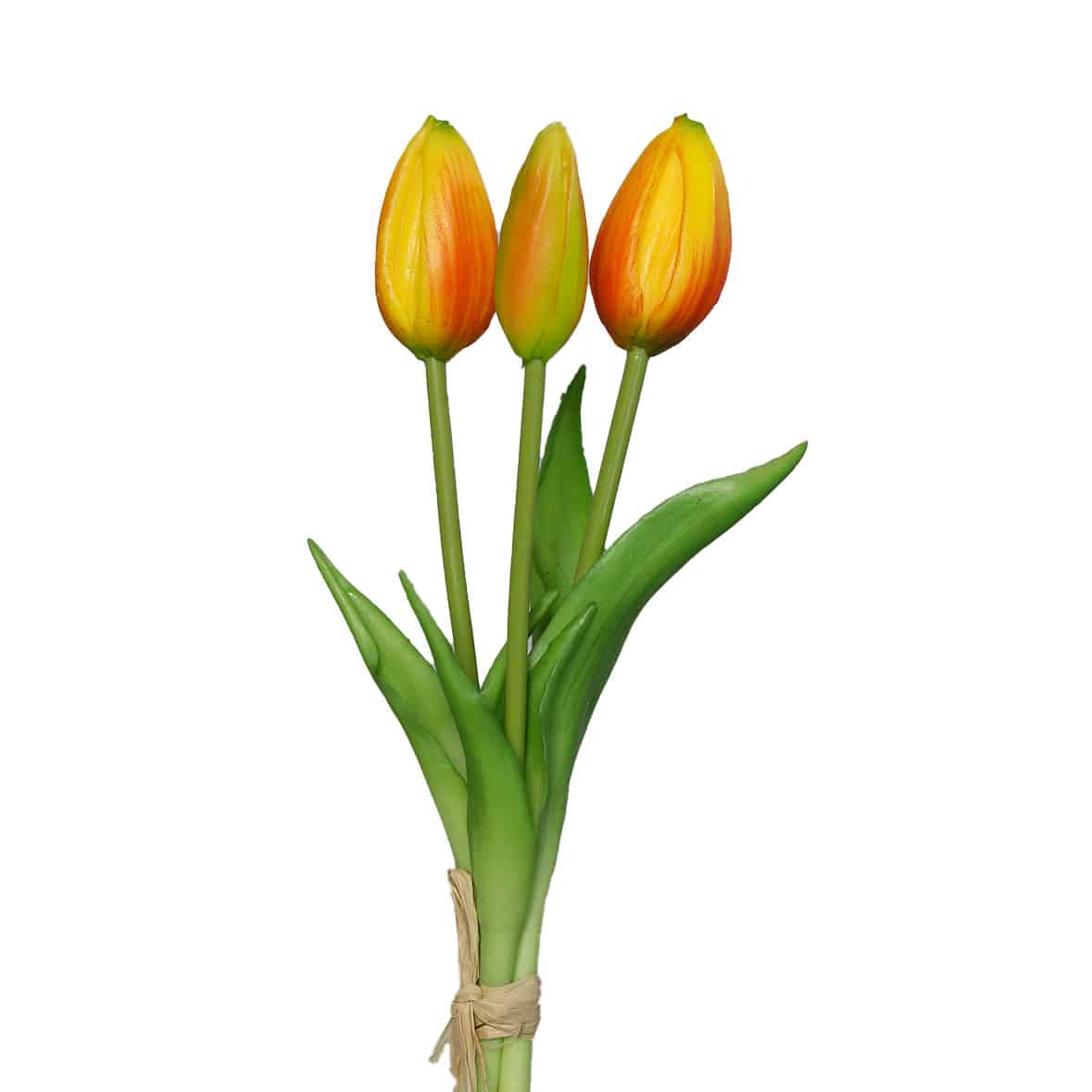Tulpjes in een bosje van 3 | 24 cm | oranje geel