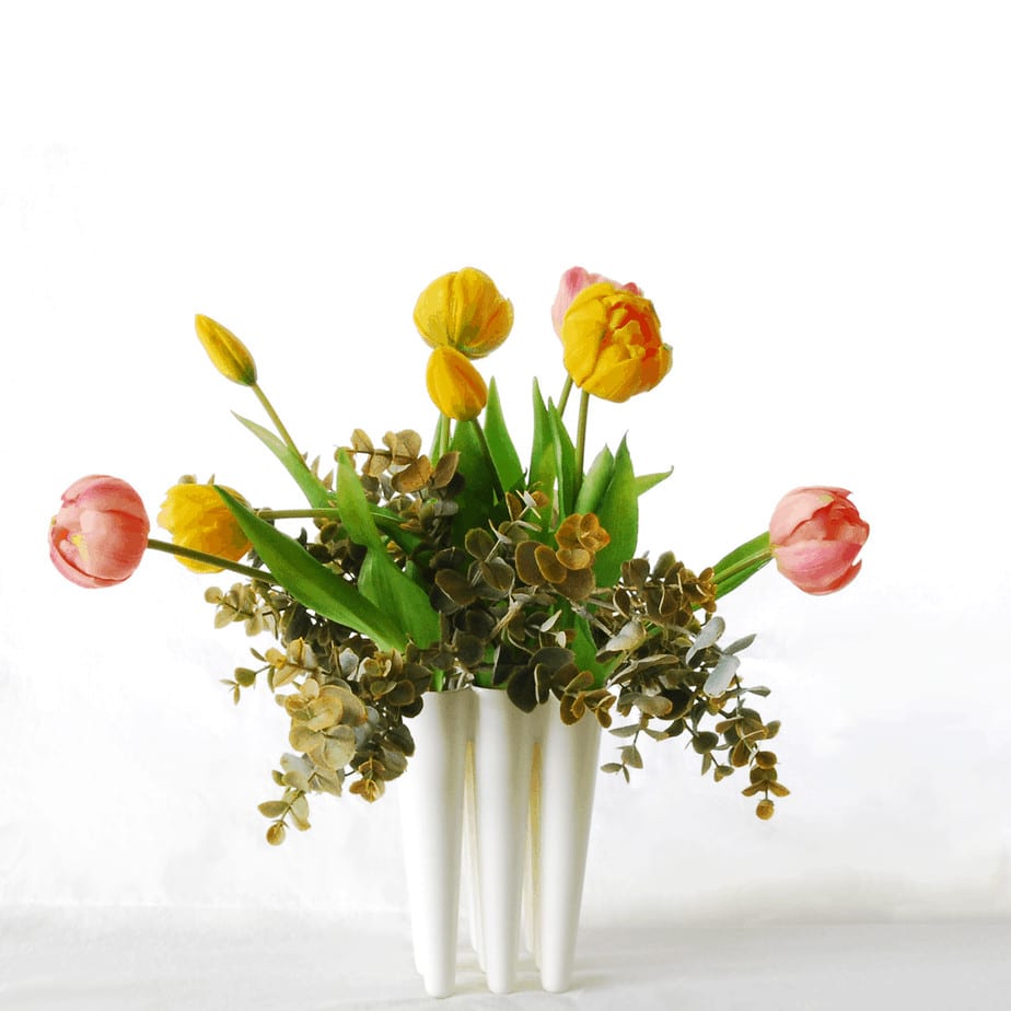 Peony tulip pink yellow eucalyptus