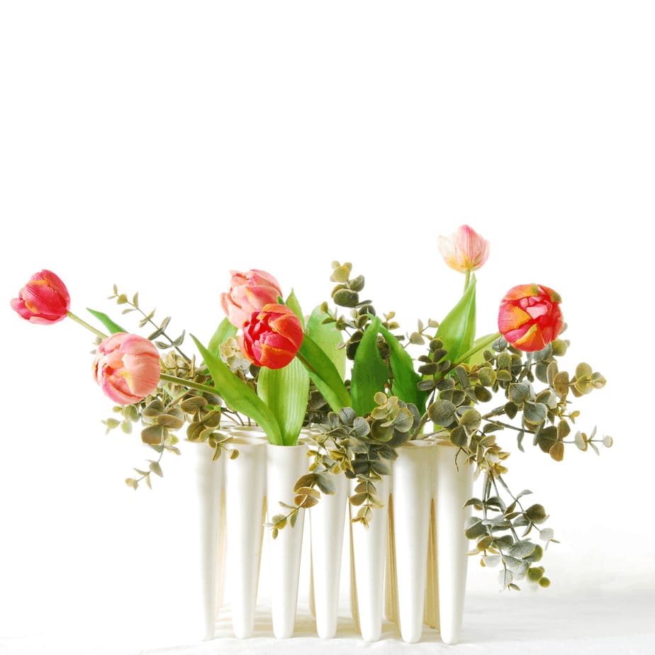 Tulips Fuchsia pink eucalyptus in Laurence van Wieringen 1