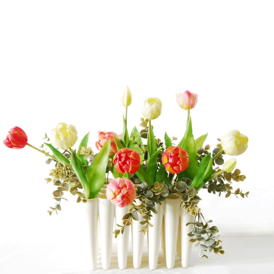 Tulips pink fuchsia eucalyptus in Laurens van Wieringen 2