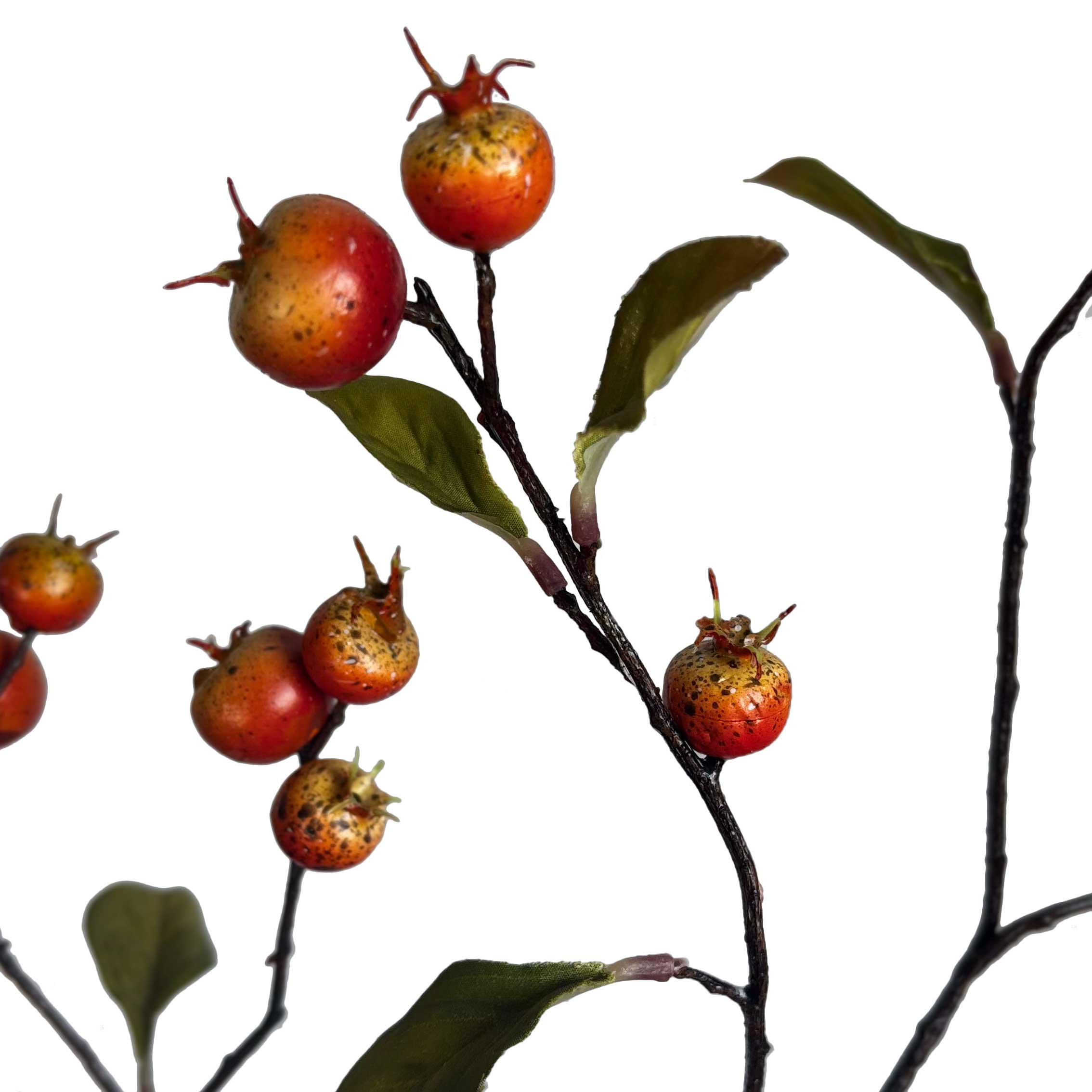 Kunsttak granaatappel FlowerDutchess met oranje-rode besjes en groene blaadjes, 101cm hoog, prachtige vertakkingen op donkere steel