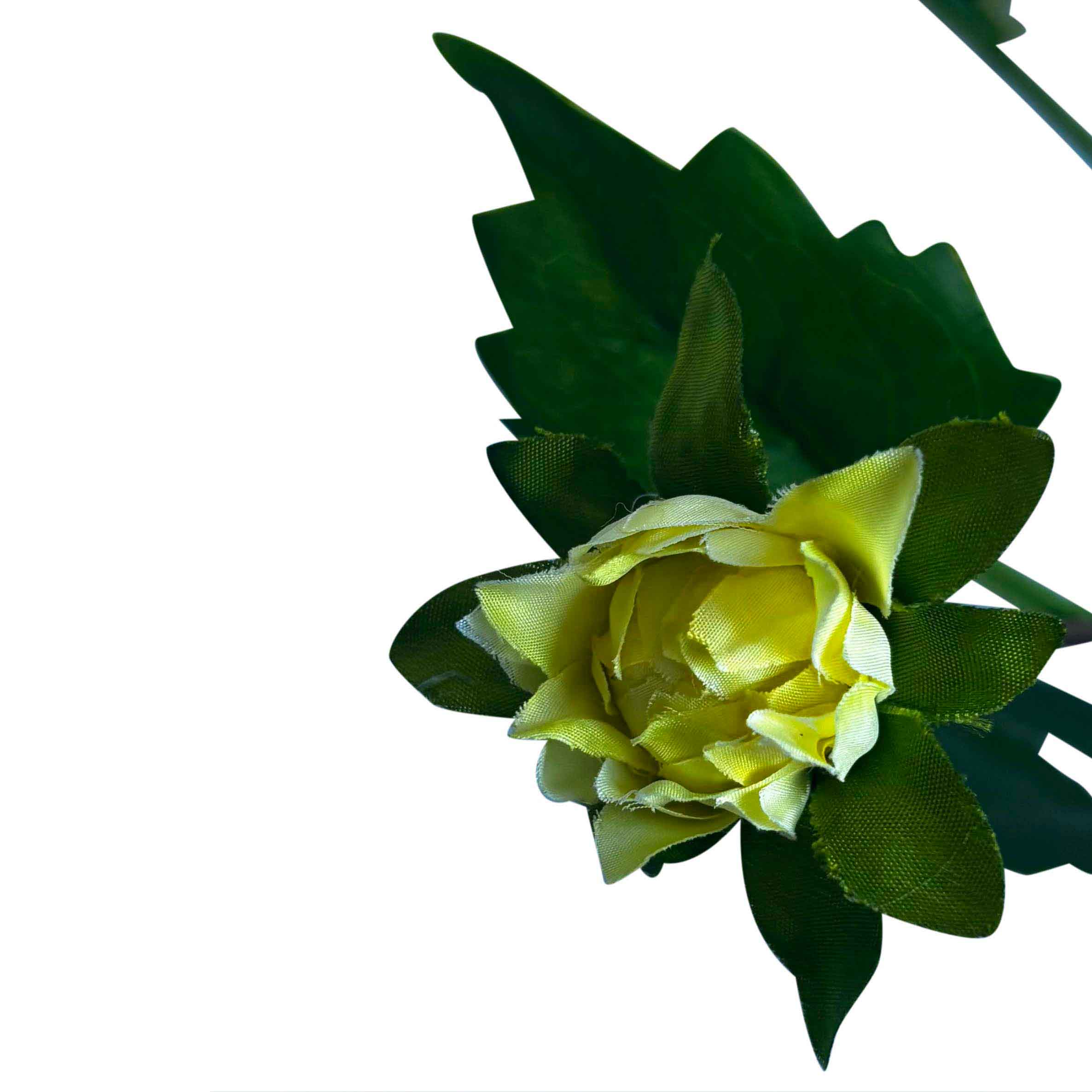 Detail van een dahlia kunstbloem 73cm geel groen meerdere bloemen zijden bloem FlowerDutchess