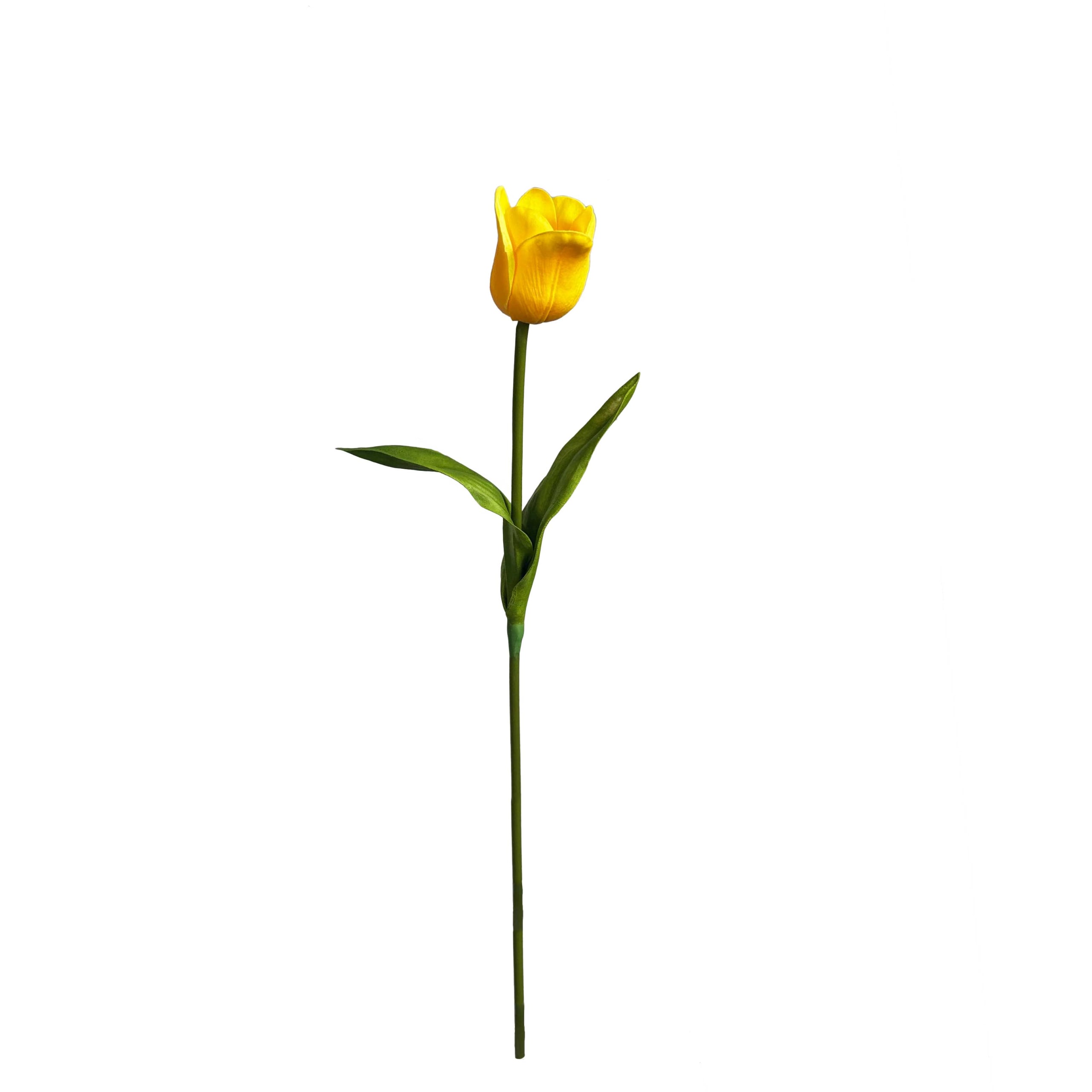 Kunstbloem gele tulp FlowerDutchess met natuurgetrouwe bloem en groene bladeren, 60cm hoog, realistische foam tulp op enkele steel