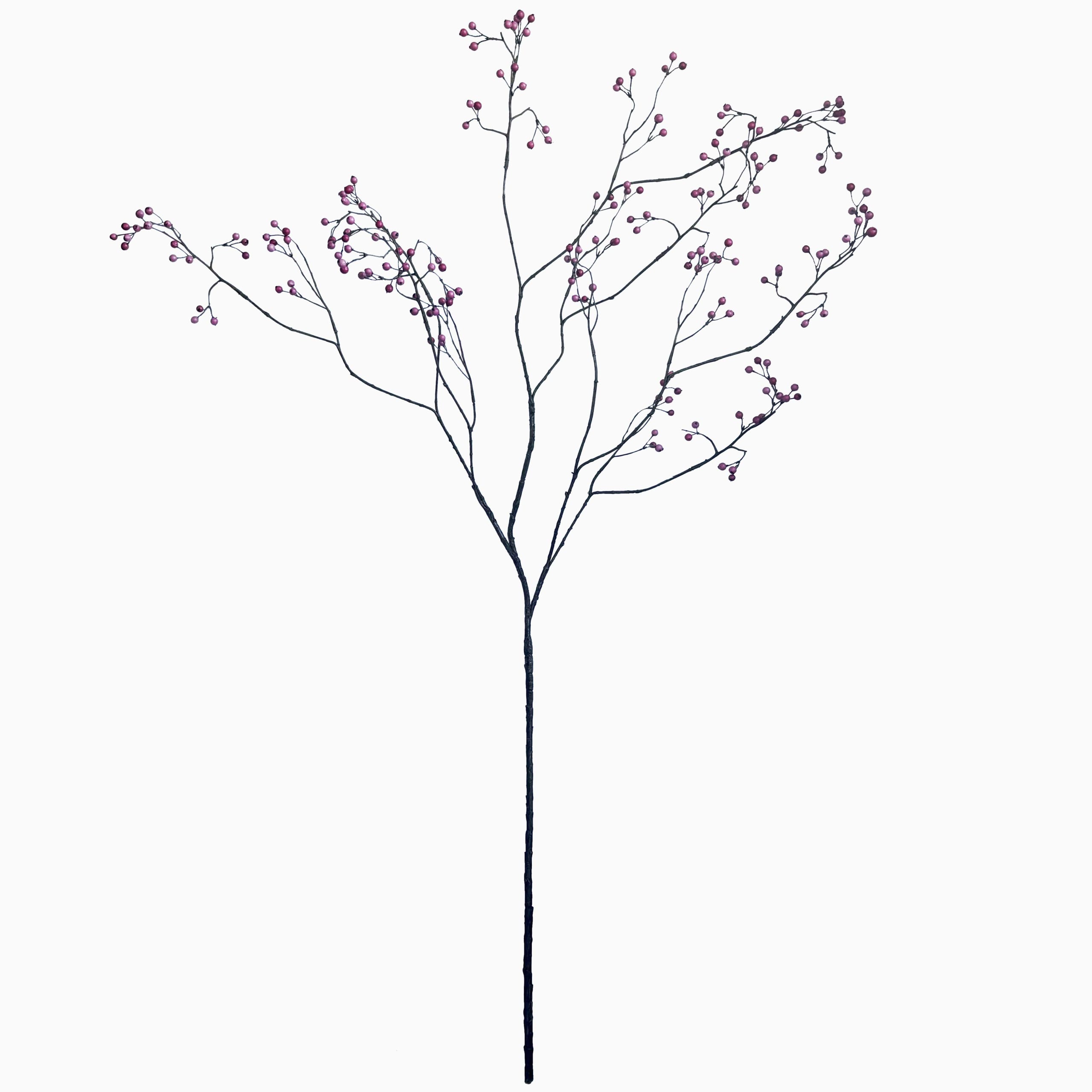 Kunsttak bessentak van FlowerDutchess met roze besjes op sierlijk vertakte donkere steel, 133cm hoog, natuurgetrouwe decoratieve tak tegen witte achtergrond