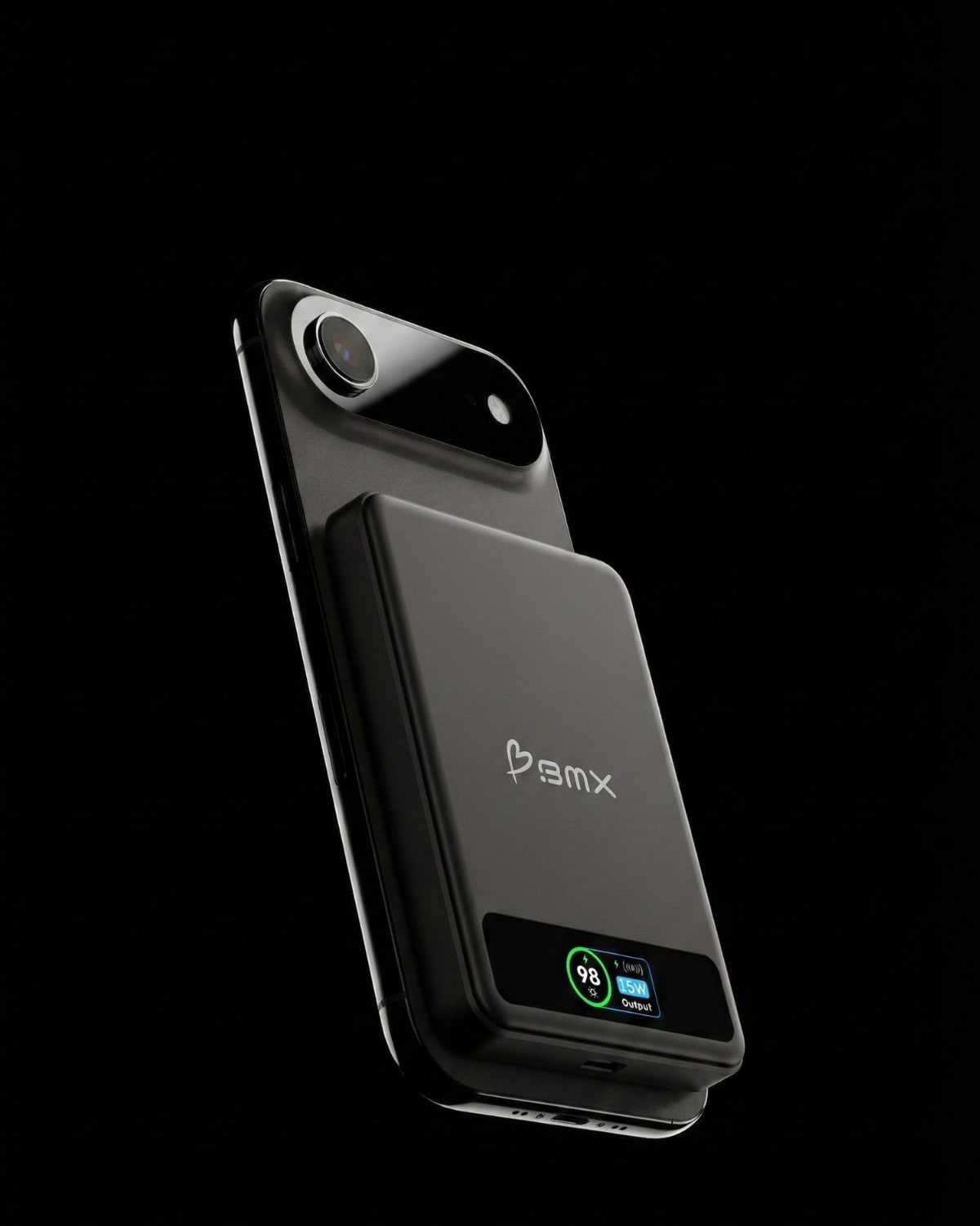 SolidSafe power bank attached to an iPhone