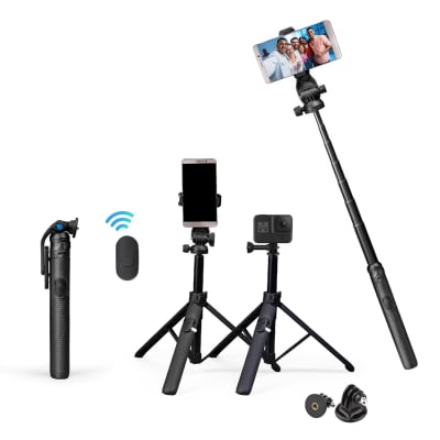 Digitek (DTR-525 SS) Portable Tripod Selfie Stick with Wireless Remote & amp; 3 Legs Tripod Base Click to open expanded view Digitek DTR-525 SS Portable Tripod Selfie Stick with Wireless Remm