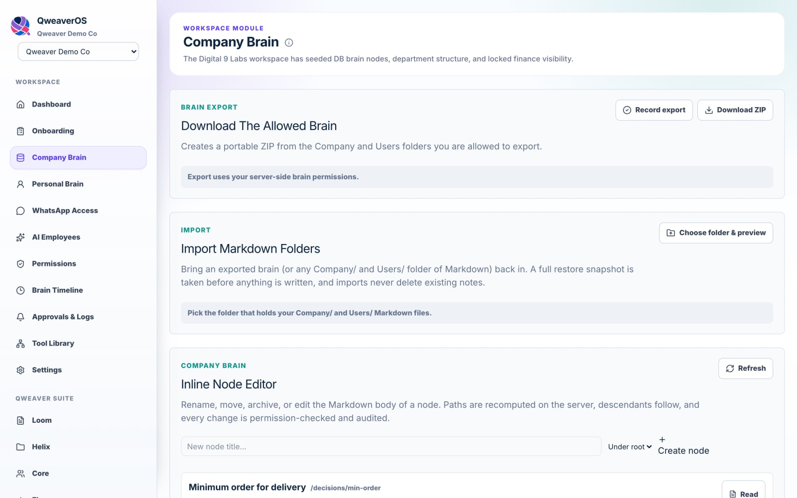 A living company brain your AI employees read from: SOPs, decisions, facts