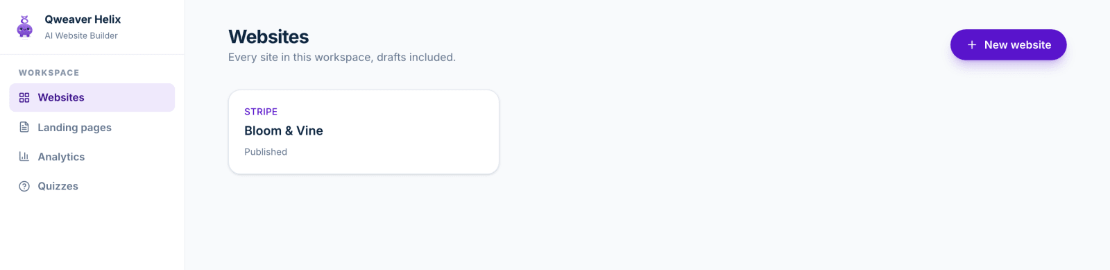 Every website, landing page and quiz for your business in one place