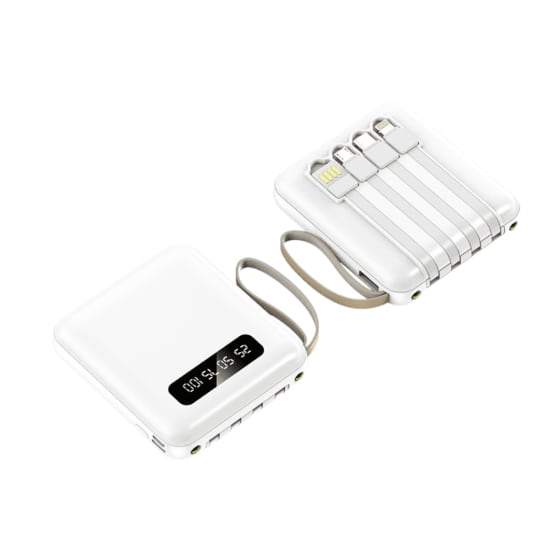 Mini Power Bank with 4 in1 Detachable Cables LED Light 12000 mAh Travel Powerbank