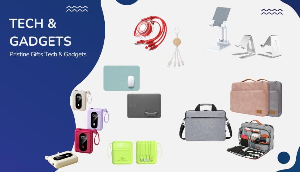 Explore innovative tech gadgets and accessories, including earbuds, cables, and stylish laptop bags.