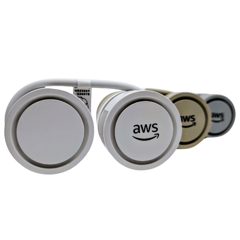 Modern AWS buttons with logo for cloud computing services and technology control.