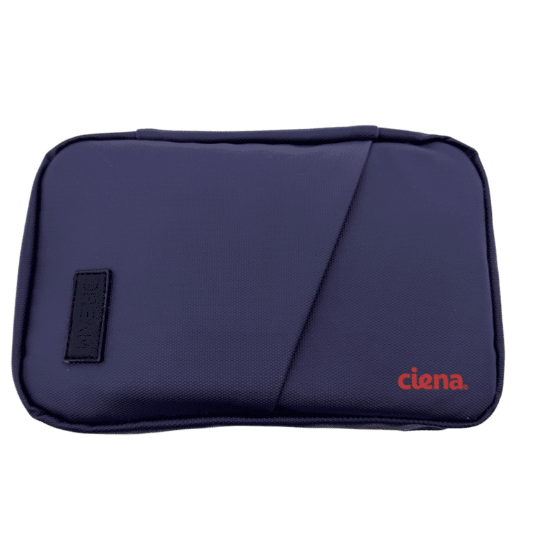 Elegant navy blue case for electronics, featuring durable design and stylish branding.