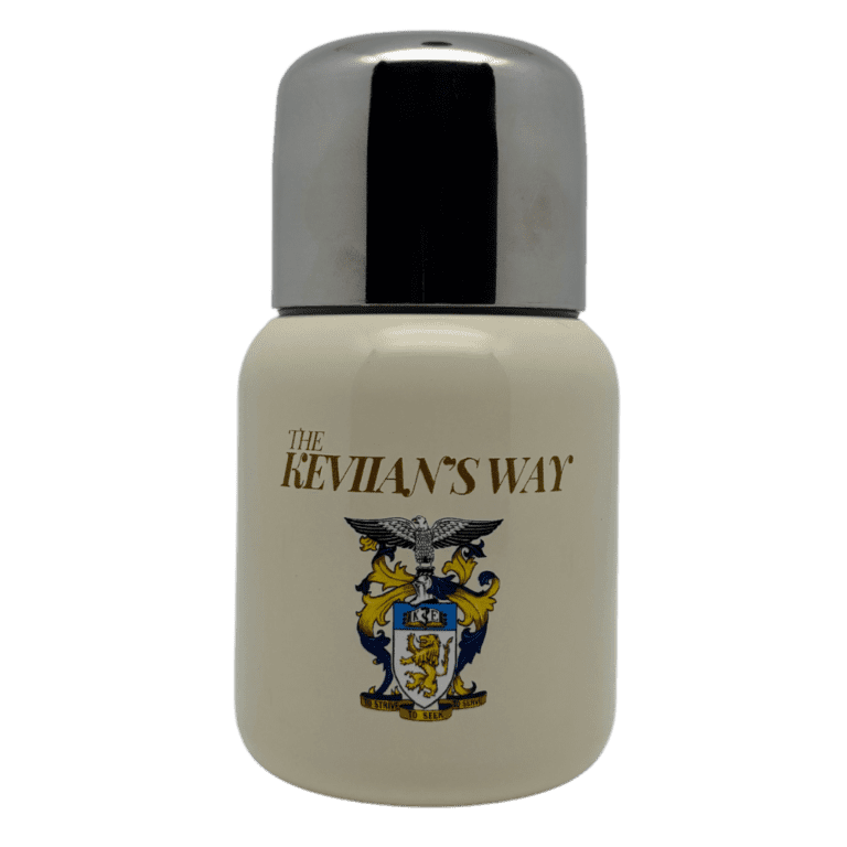 Elegant luxury container featuring The Kevians Way branding and intricate coat of arms.