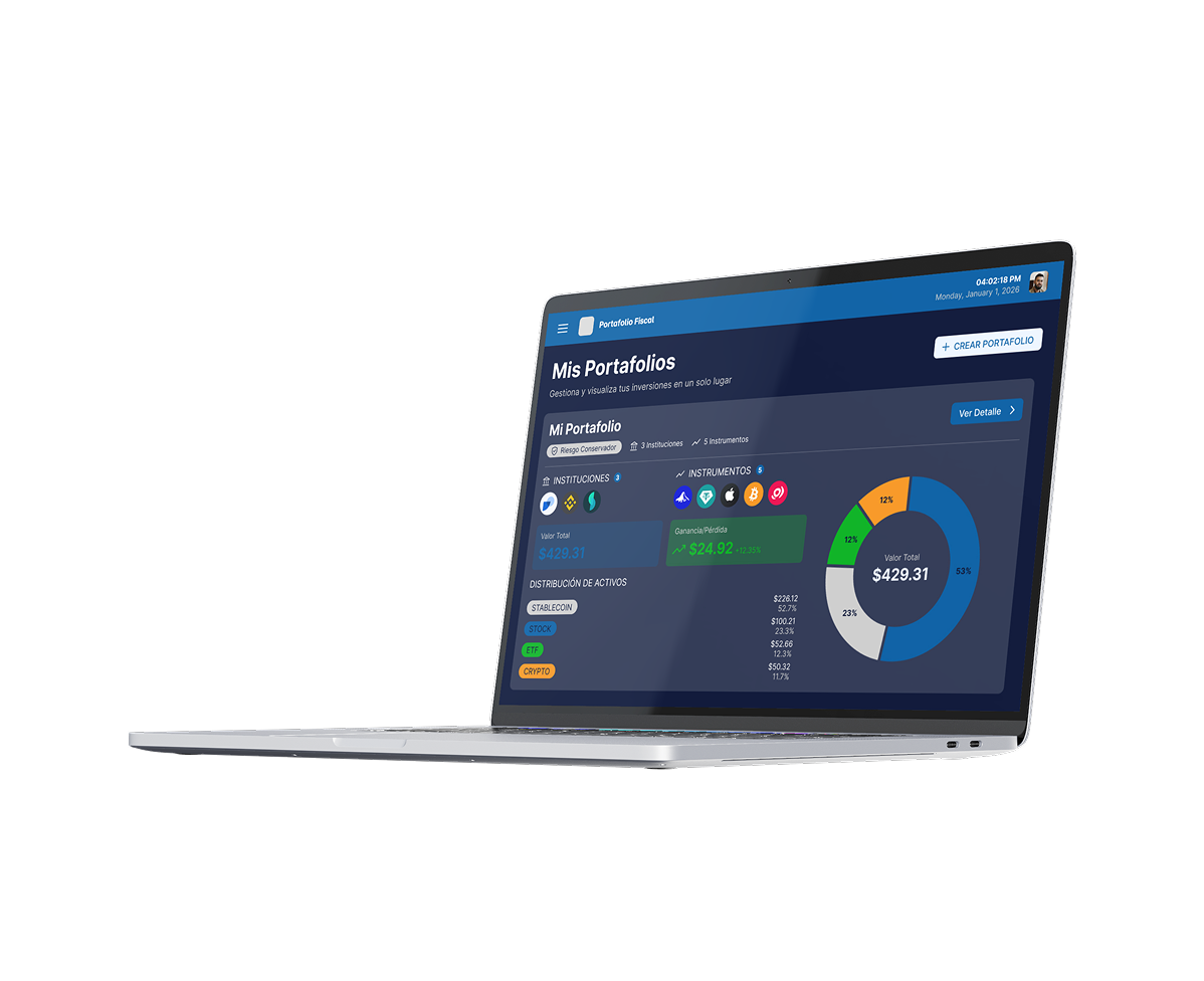 Mackbook con la aplicacion de protafolio Fiscal