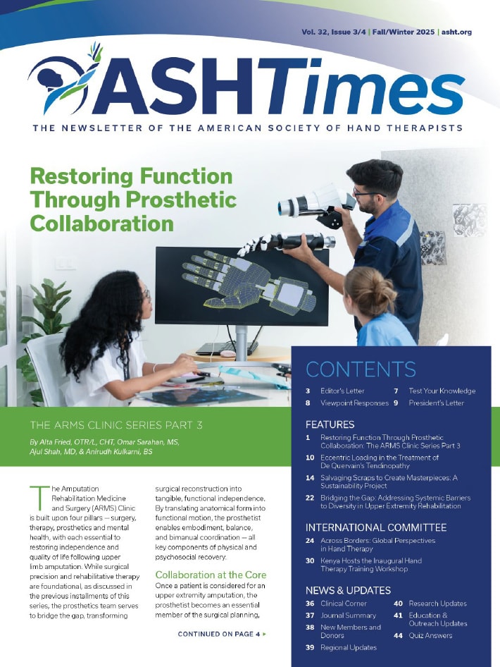 ASHT Times Winter 2025 front cover — Across Borders: Global Perspectives in Hand Therapy