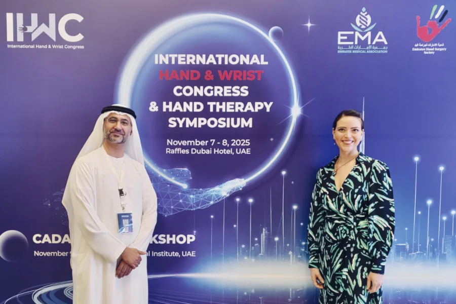 Ms Michelle Razo with Dr Khalid Alawadi at the International Hand & Wrist Congress, Dubai 2025