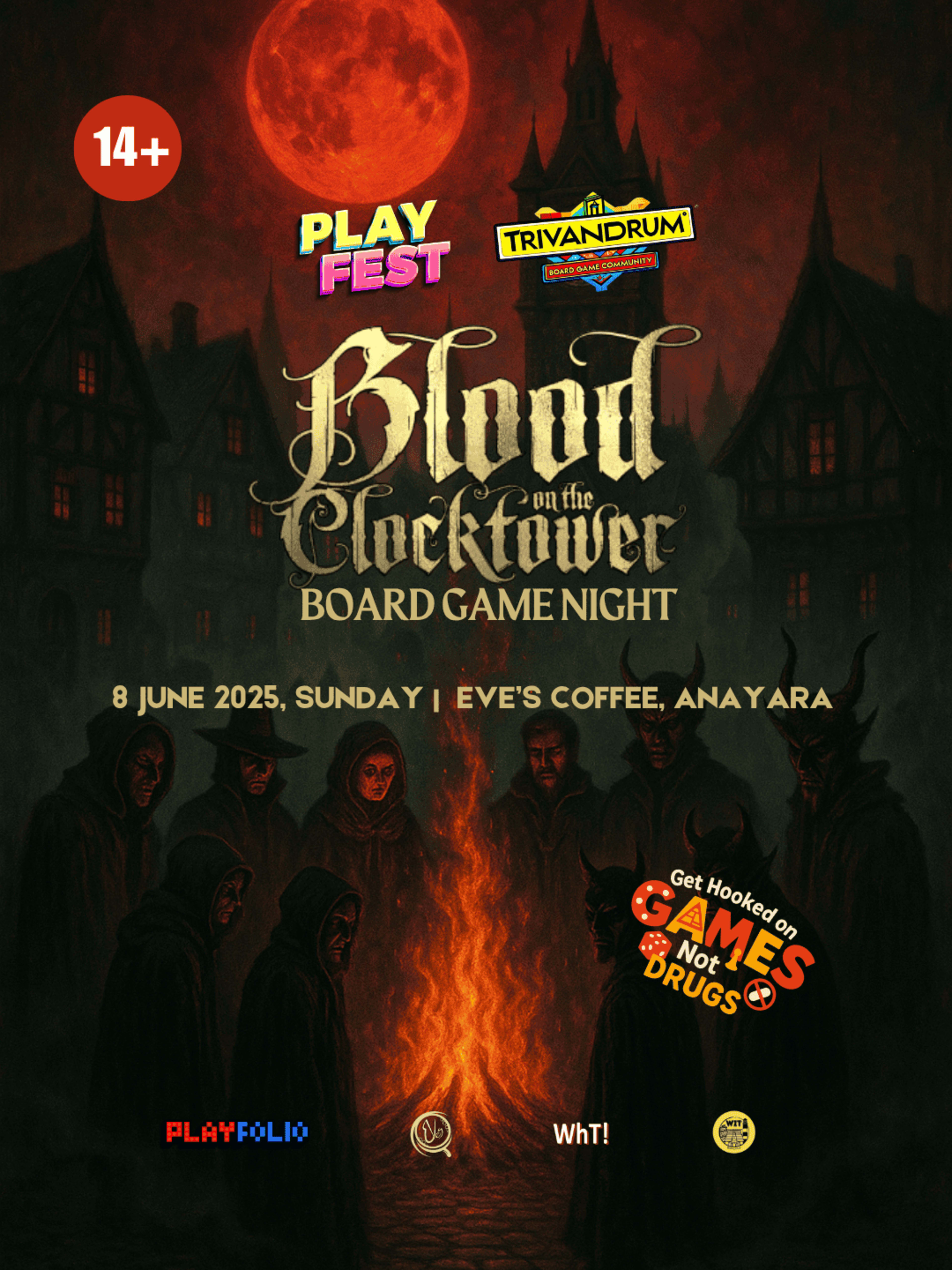 BLOOD ON THE CLOCK TOWER BOARD GAME NIGHT banner
