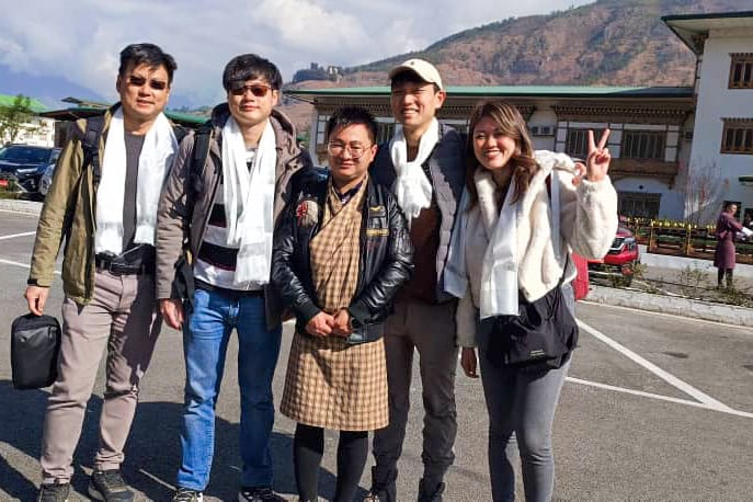 Singaporean family at Paro airport
