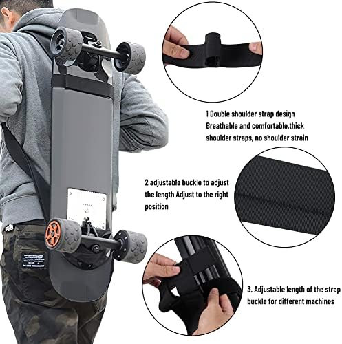 Vue 3 de Sangle Transport Skateboard Noir