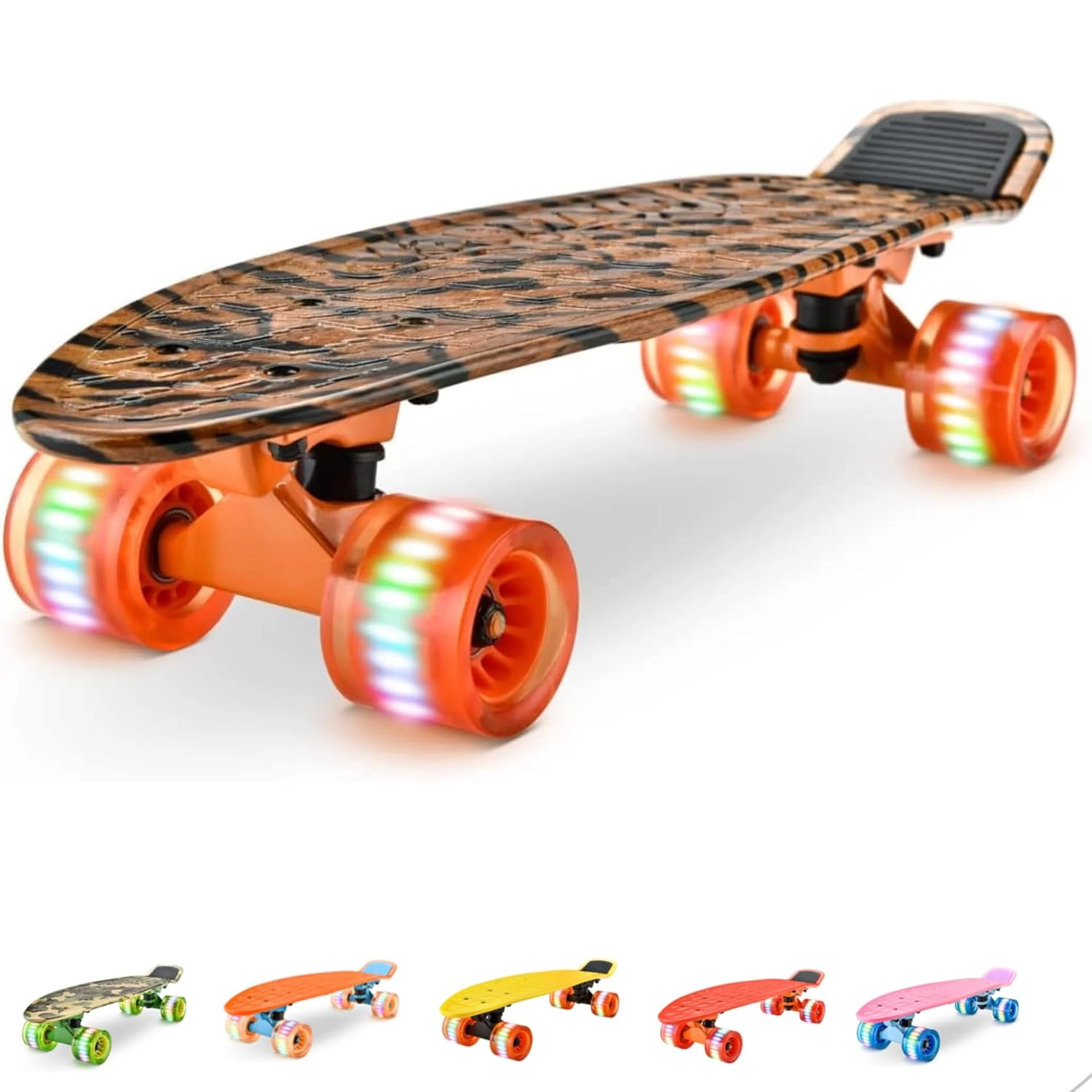 Skateboard Enfant – Plastique, Roulements ABEC-9, Roues 60mm 78PU, LED Ou Normales, T-Tool Inclus, Pour Débutants