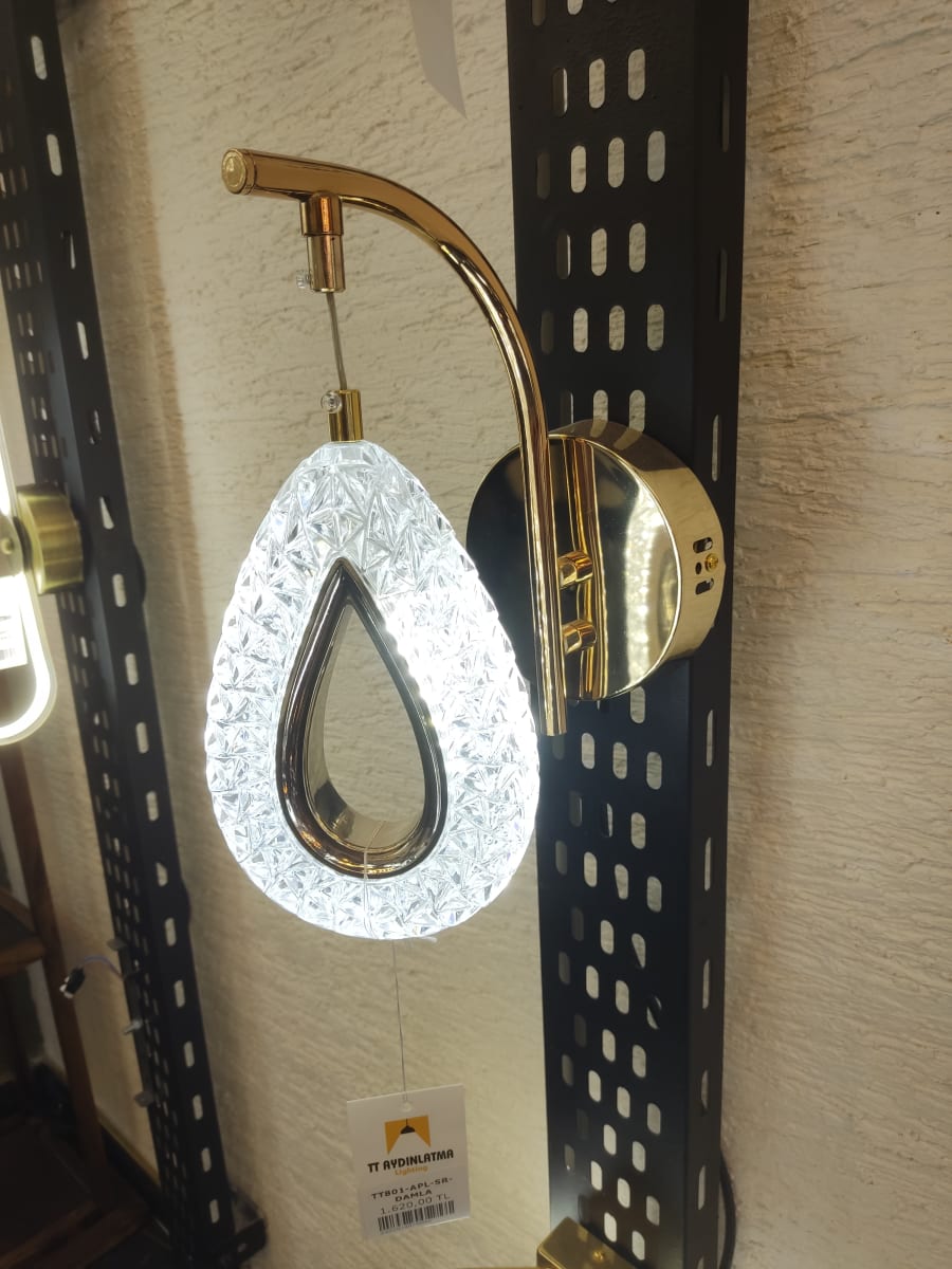 Modern Damla Tasarımlı Gold Kristal LED Duvar Apliği