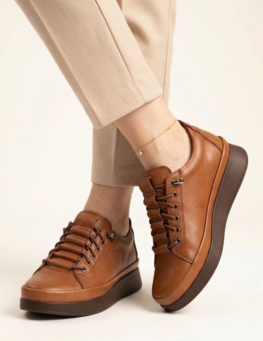 Yüksek Tabanlı Konforlu Taba Rengi Kadın Sneaker