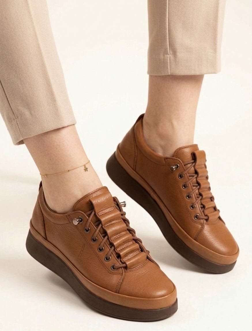 Yüksek Tabanlı Konforlu Taba Rengi Kadın Sneaker 2
