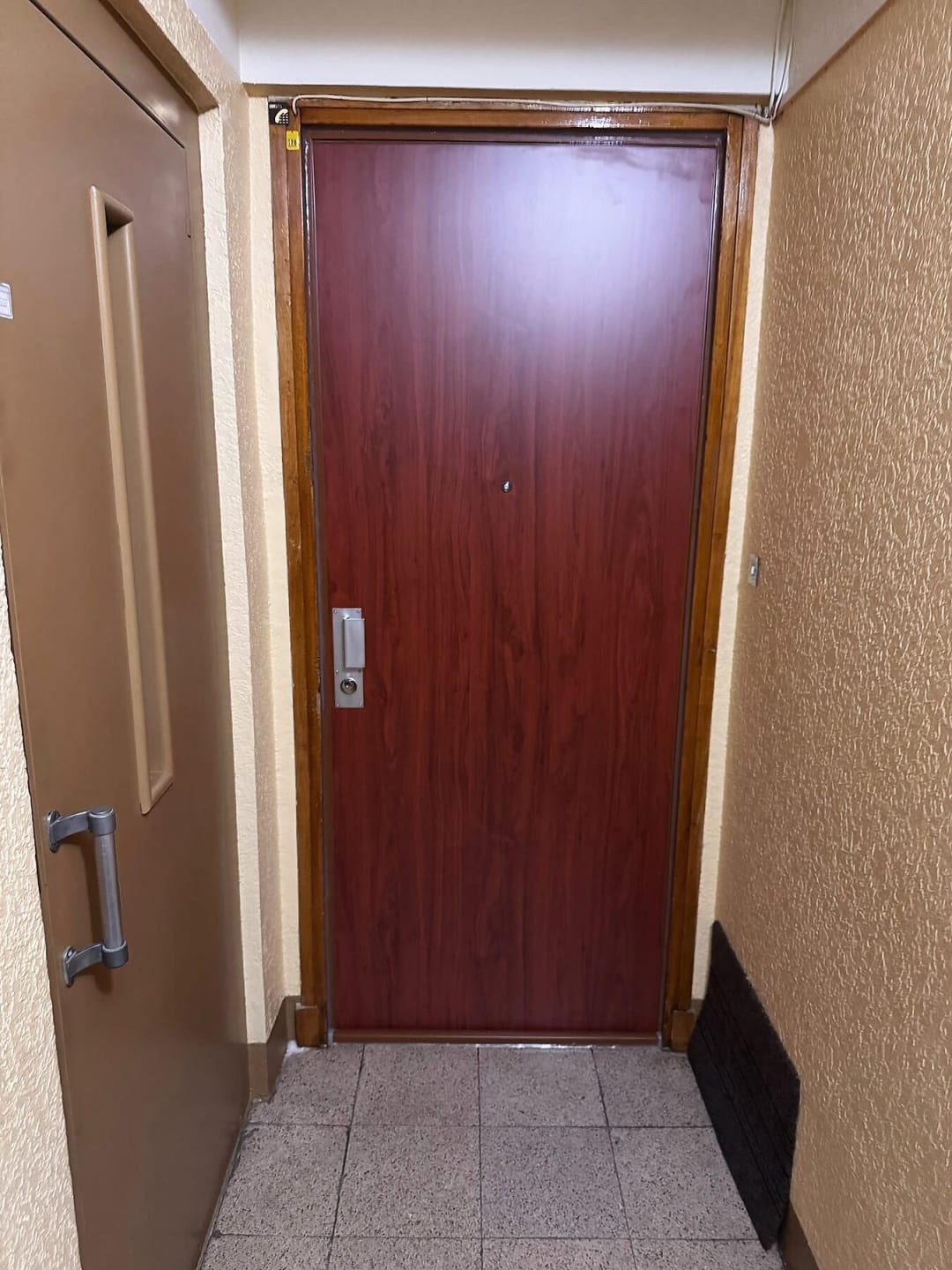 Porte blindée finition bois posée sur un palier
