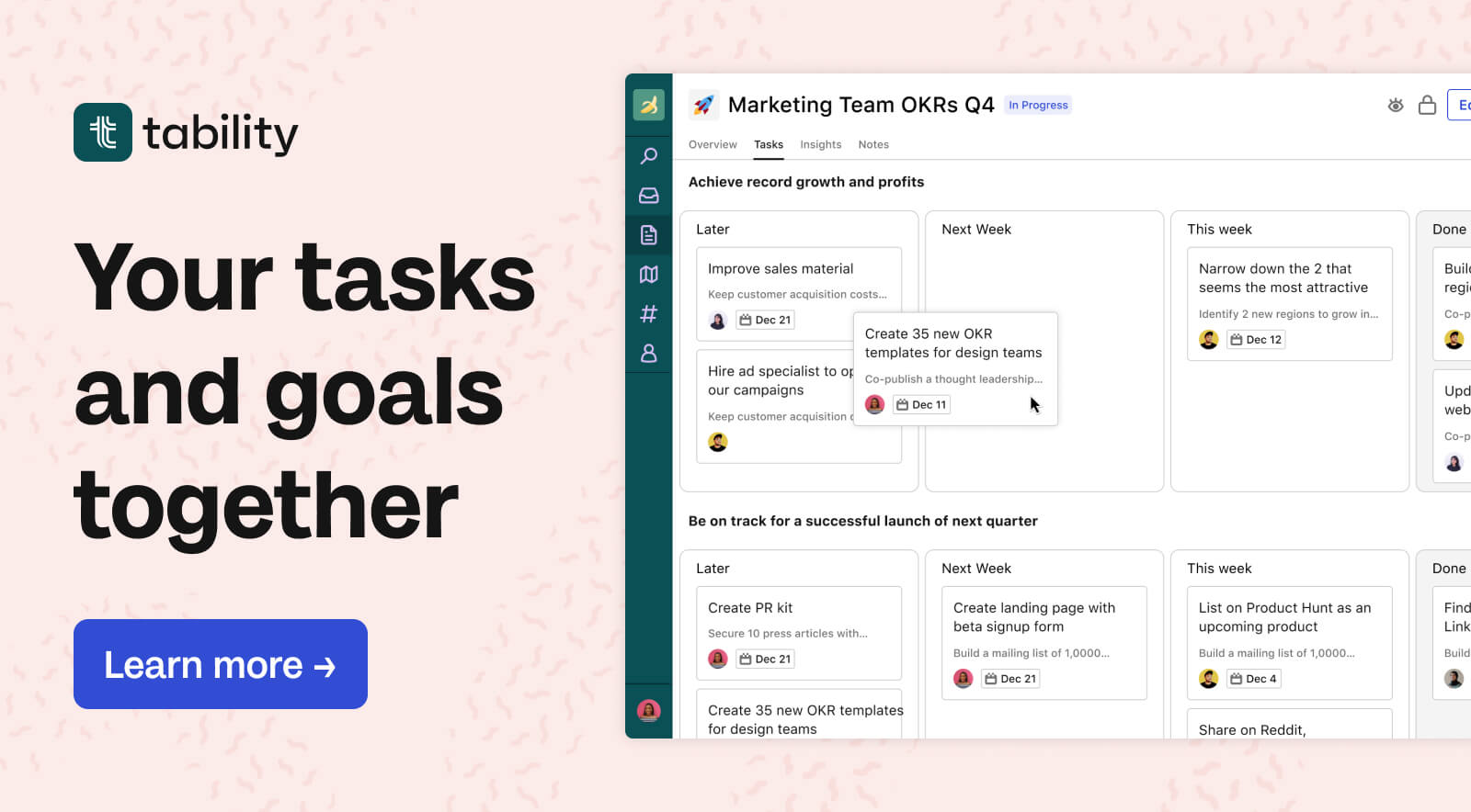 Tasks and Initiatives | Tability