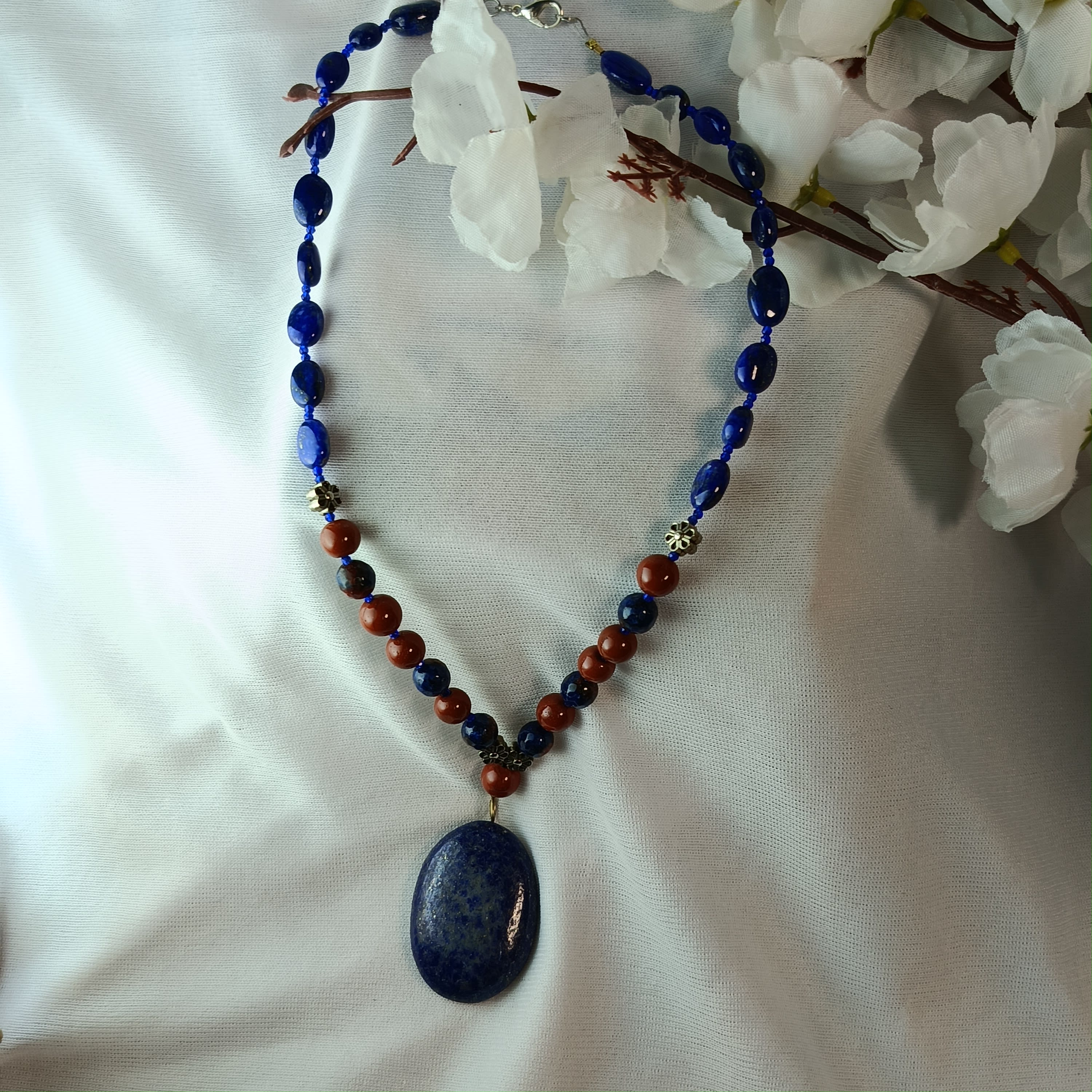 Lapis With Red Jasper - Necklace by Vijos Creations