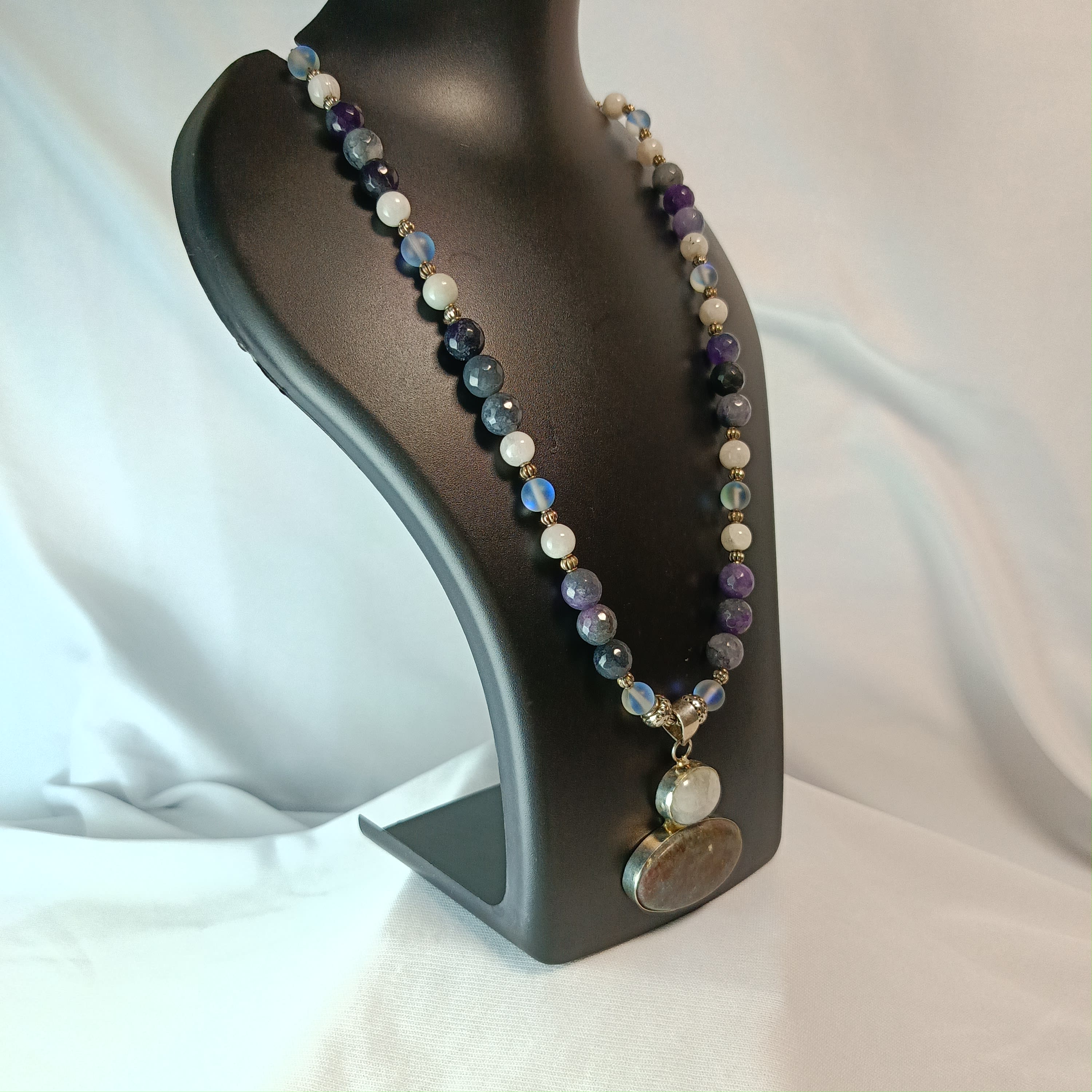Moonstone & Bloodstone Pendant Necklace - Necklace by Vijos Creations