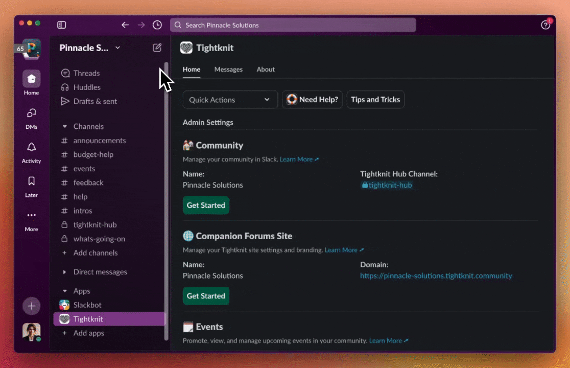 Tightknit App tabs
