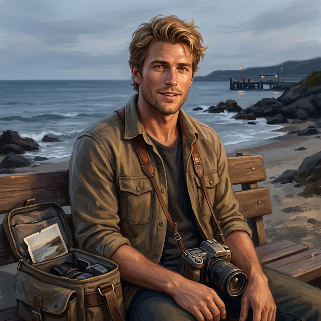 Portrait of Finn Callahan, Free spirit traveler AI companion