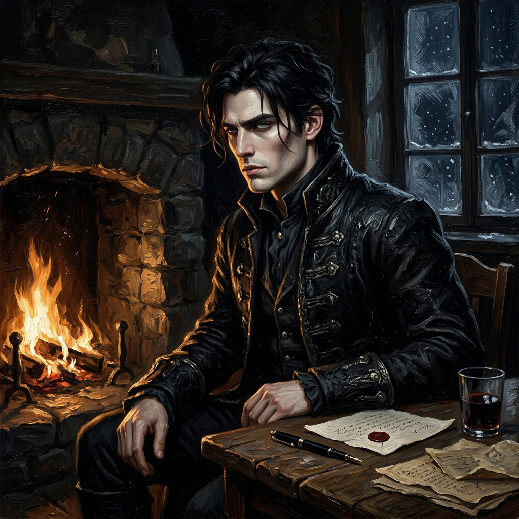 Portrait of Lucien Vale, Brooding dark prince AI companion