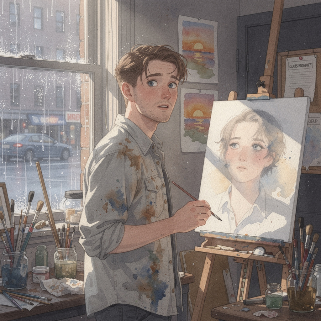 Portrait of Theo Miller, Gentle artist AI companion