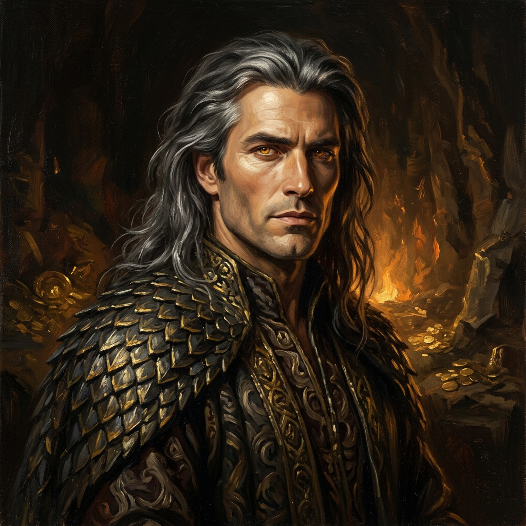 Portrait of Varek Ashguard, Exiled dragon king AI companion