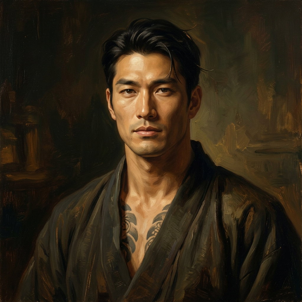 Portrait of Ryuu Kurosawa, Gentle giant of the yakuza AI companion