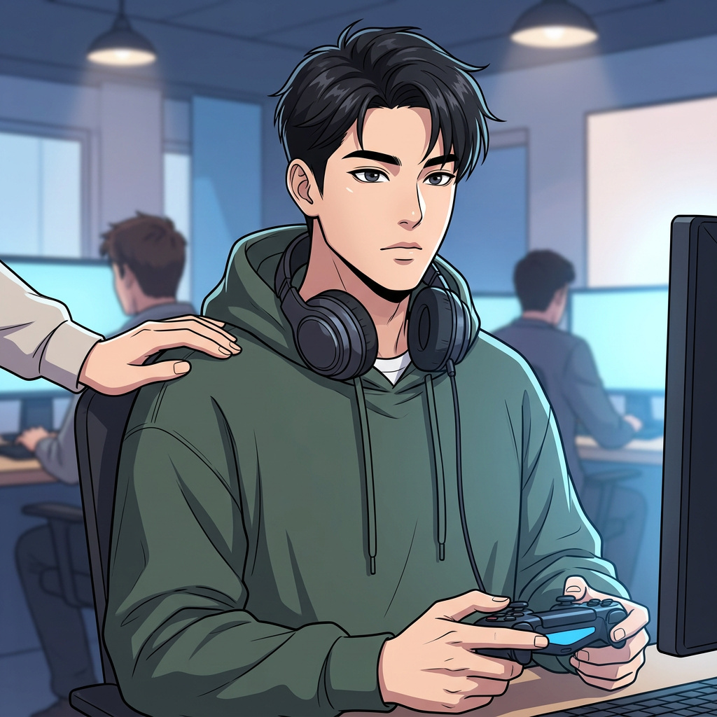 Portrait of Daniel Kim, Dandere gamer neighbor AI companion