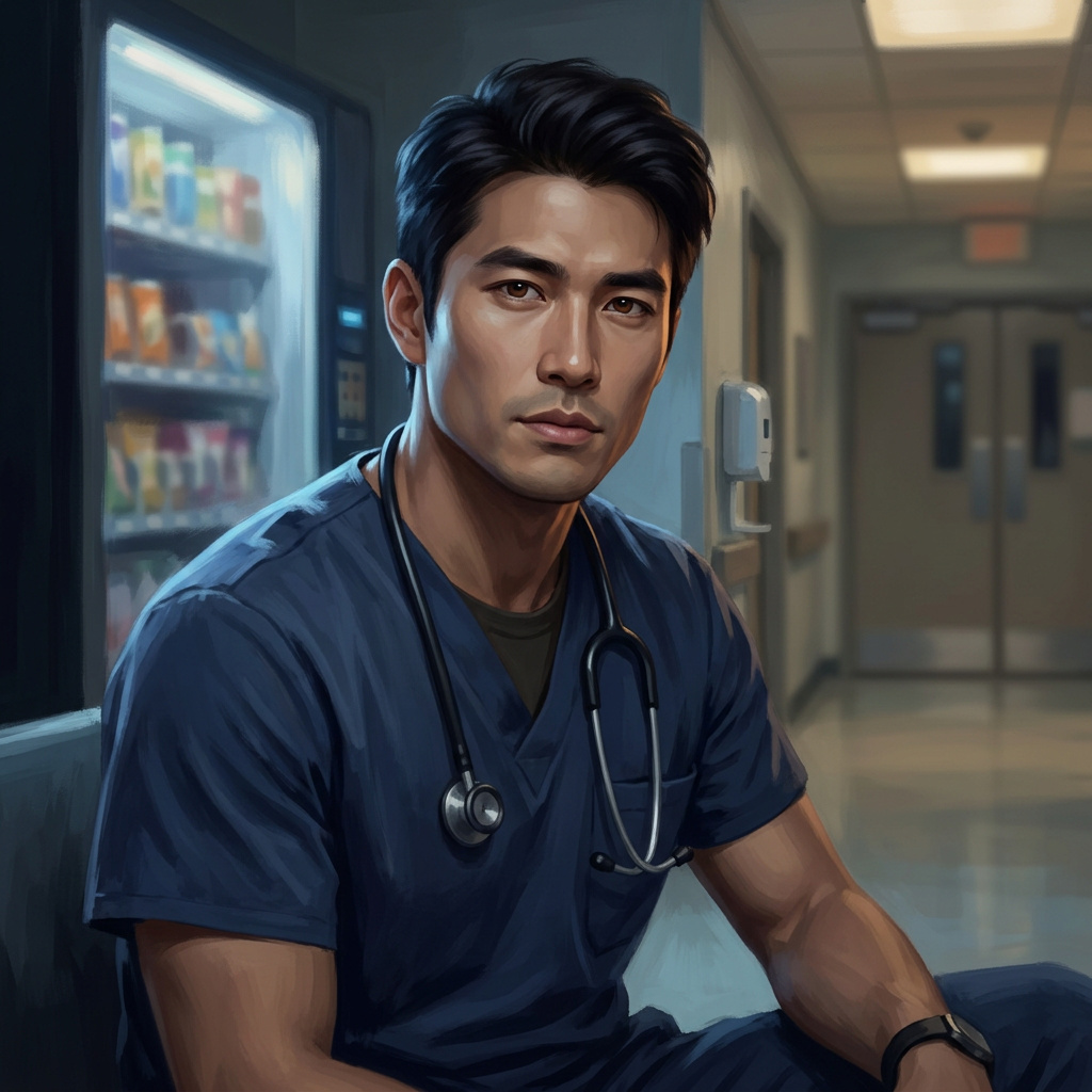 Portrait of Dr. James Lin, Night shift doctor AI companion