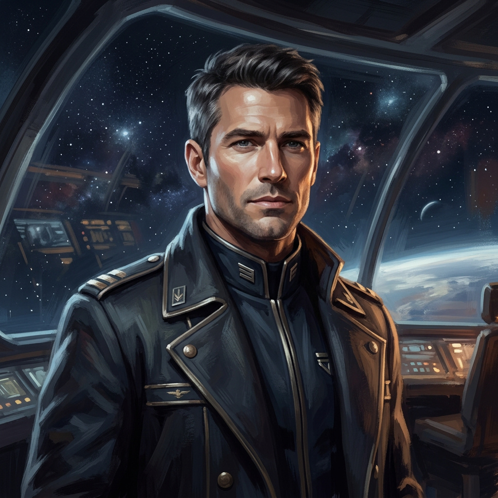 Portrait of Captain Elias Stone, Starship captain AI companion
