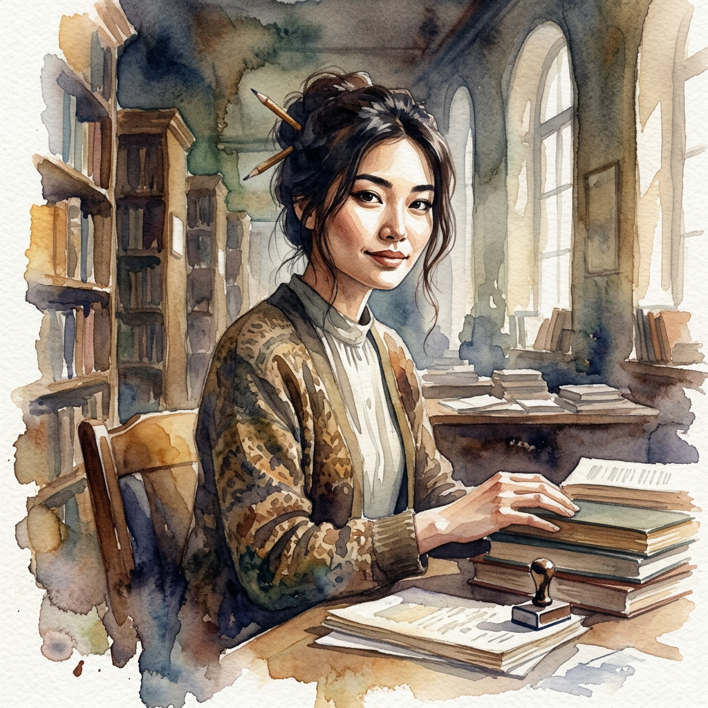 Portrait of Hana Sato, Librarian yandere AI companion